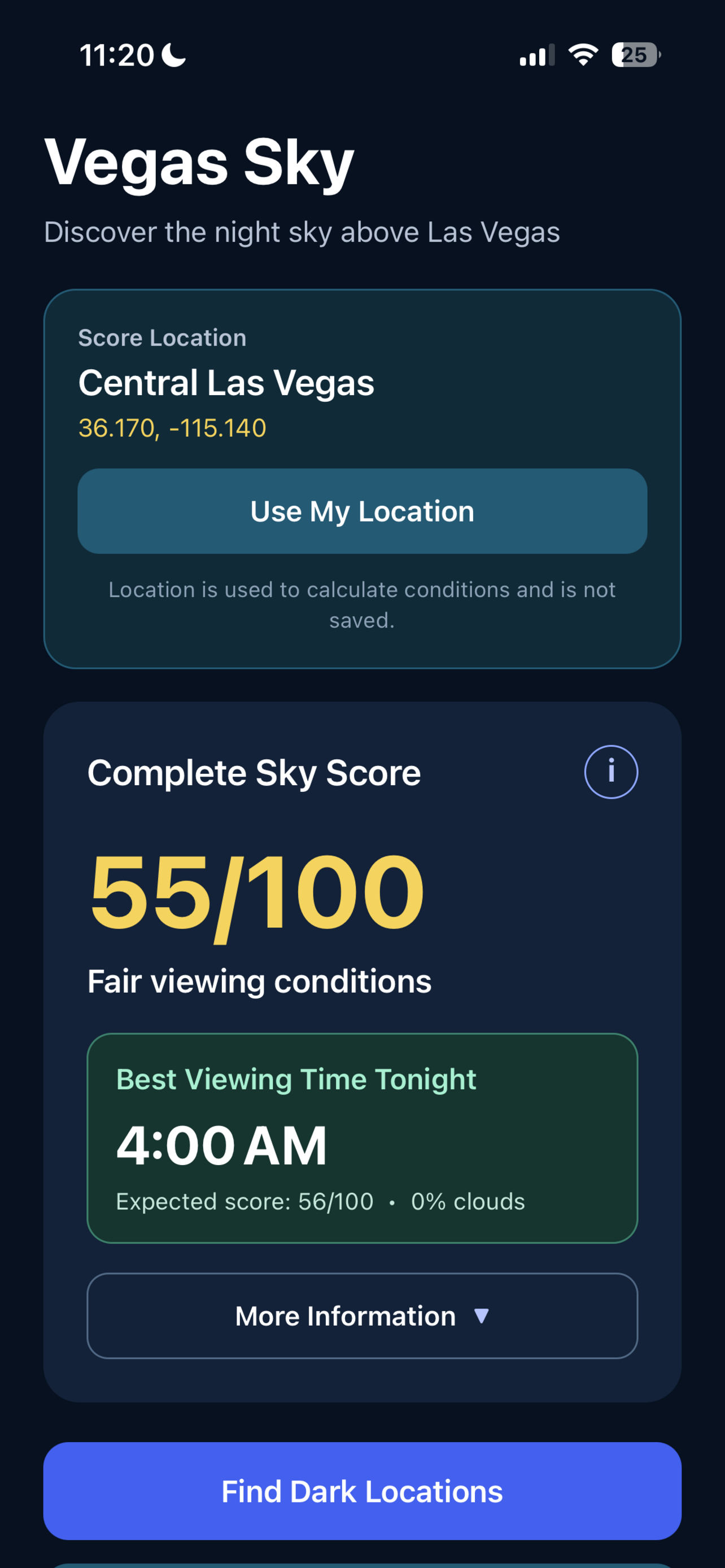 Vegas Sky home screen